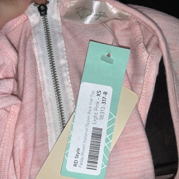NWT Stitch Fox RD Style Felda Mixed Material Zipper Back Knit Top Size XS Pink - Picture 5 of 5